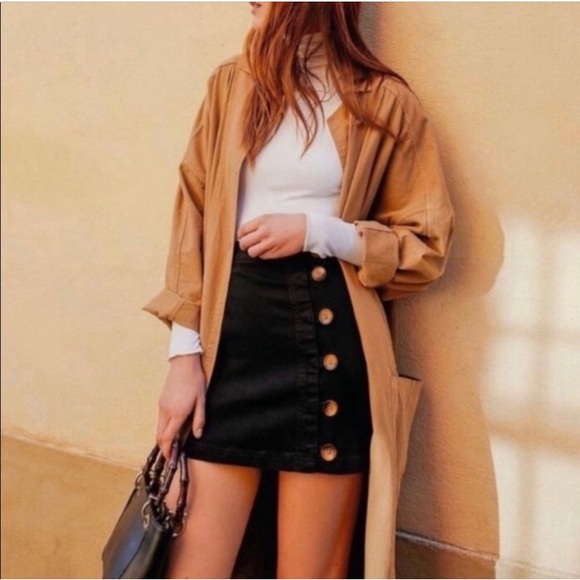 Free People Little Daisies Black Button-Front Mini Skirt - Picture 2 of 11